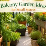 A vibrant balcony garden showcasing various plants in containers.