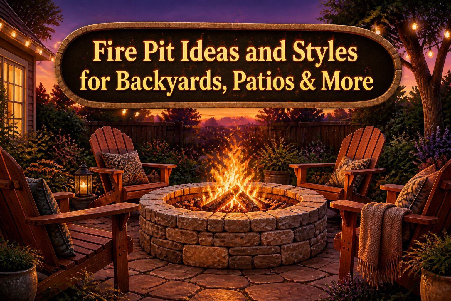 Different styles of fire pits arranged in an outdoor setting.