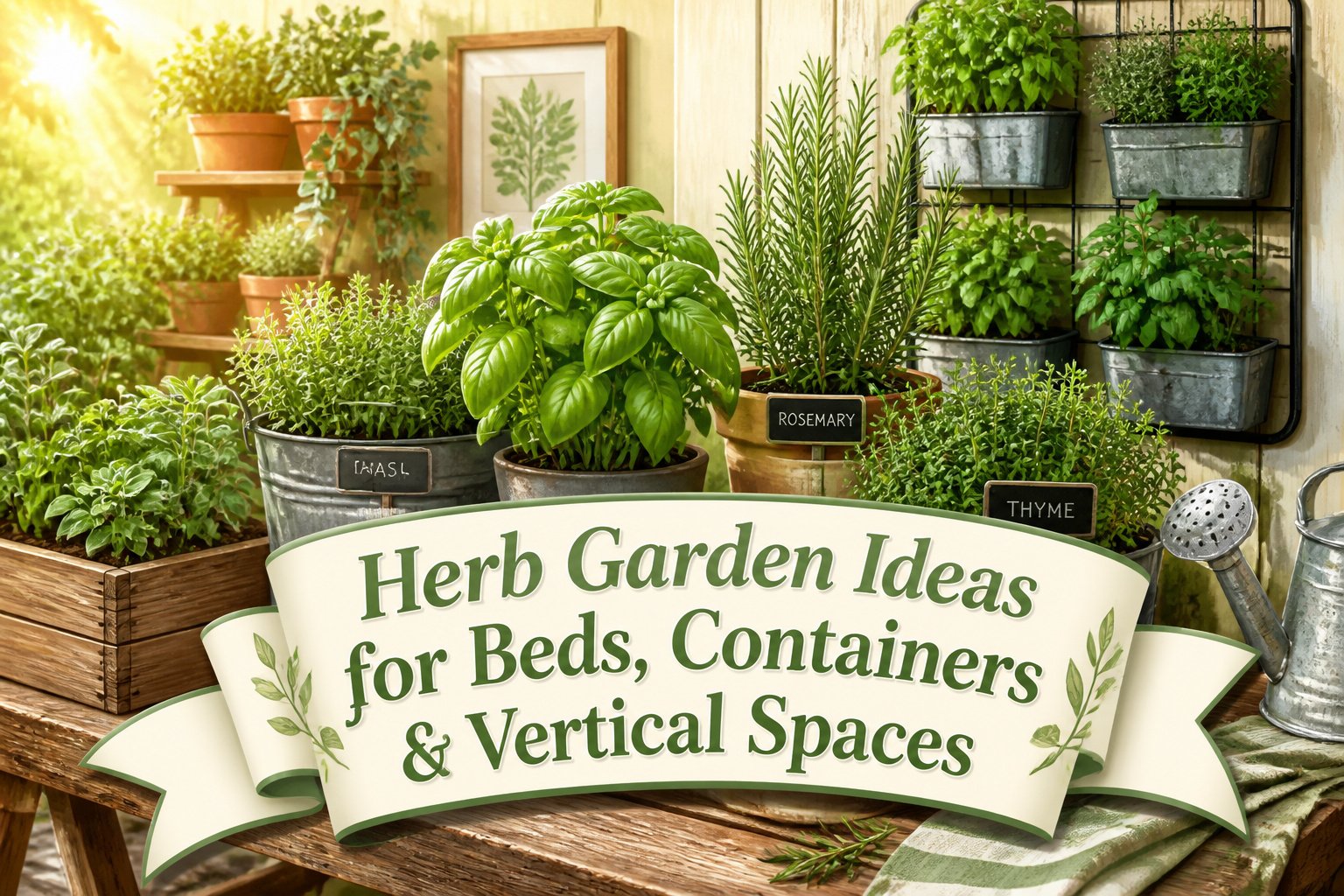 An assortment of herbs growing in a garden, showcasing different types and colors.