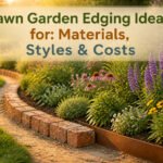A variety of lawn garden edging materials and styles displayed in a garden.